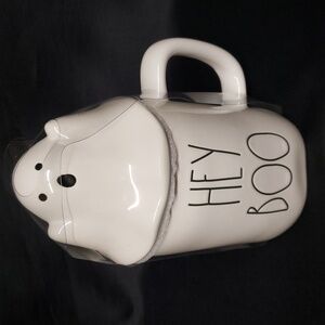 Rae Dunn NWT "HEY BOO" White Ceramic Mug with Ghost Lid